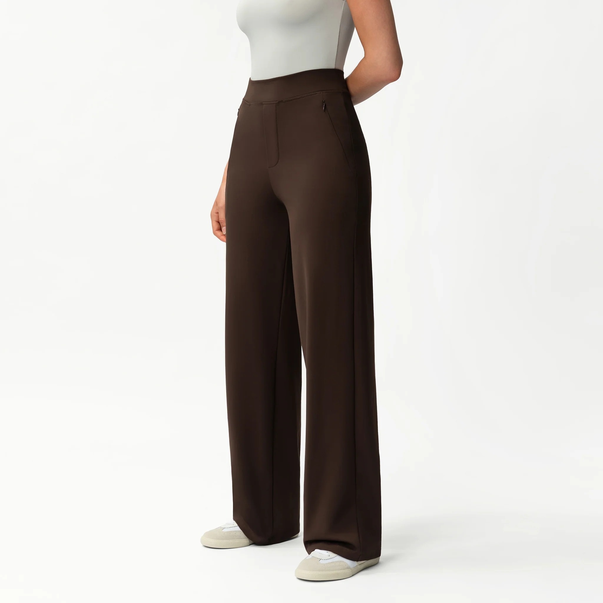 High Rise Straight Fit Pants With Zip Pocket Design