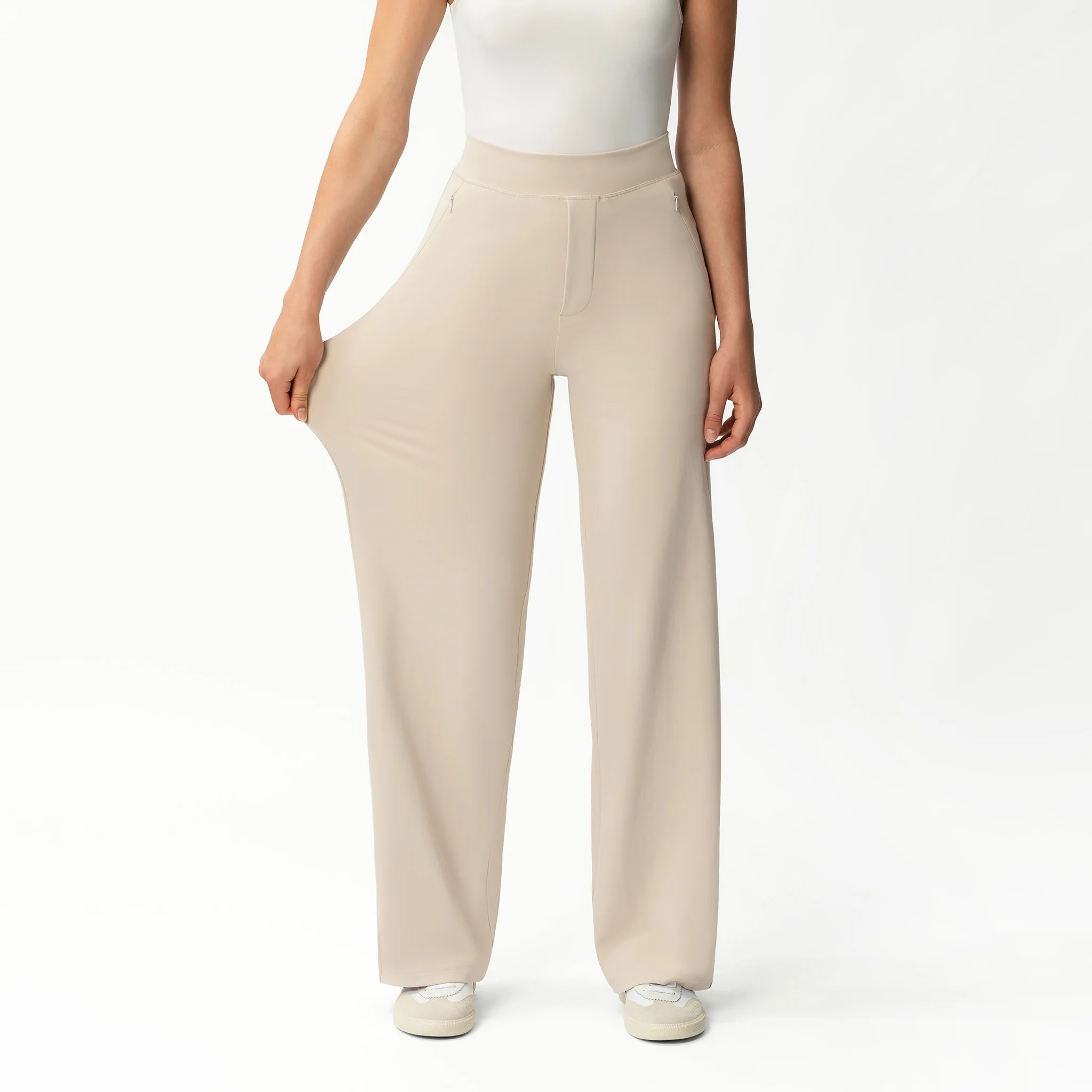 High Rise Straight Fit Pants With Zip Pocket Design
