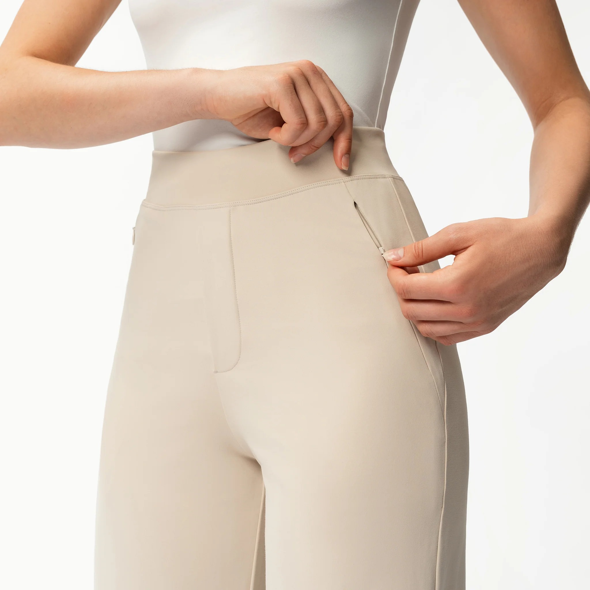High Rise Straight Fit Pants With Zip Pocket Design