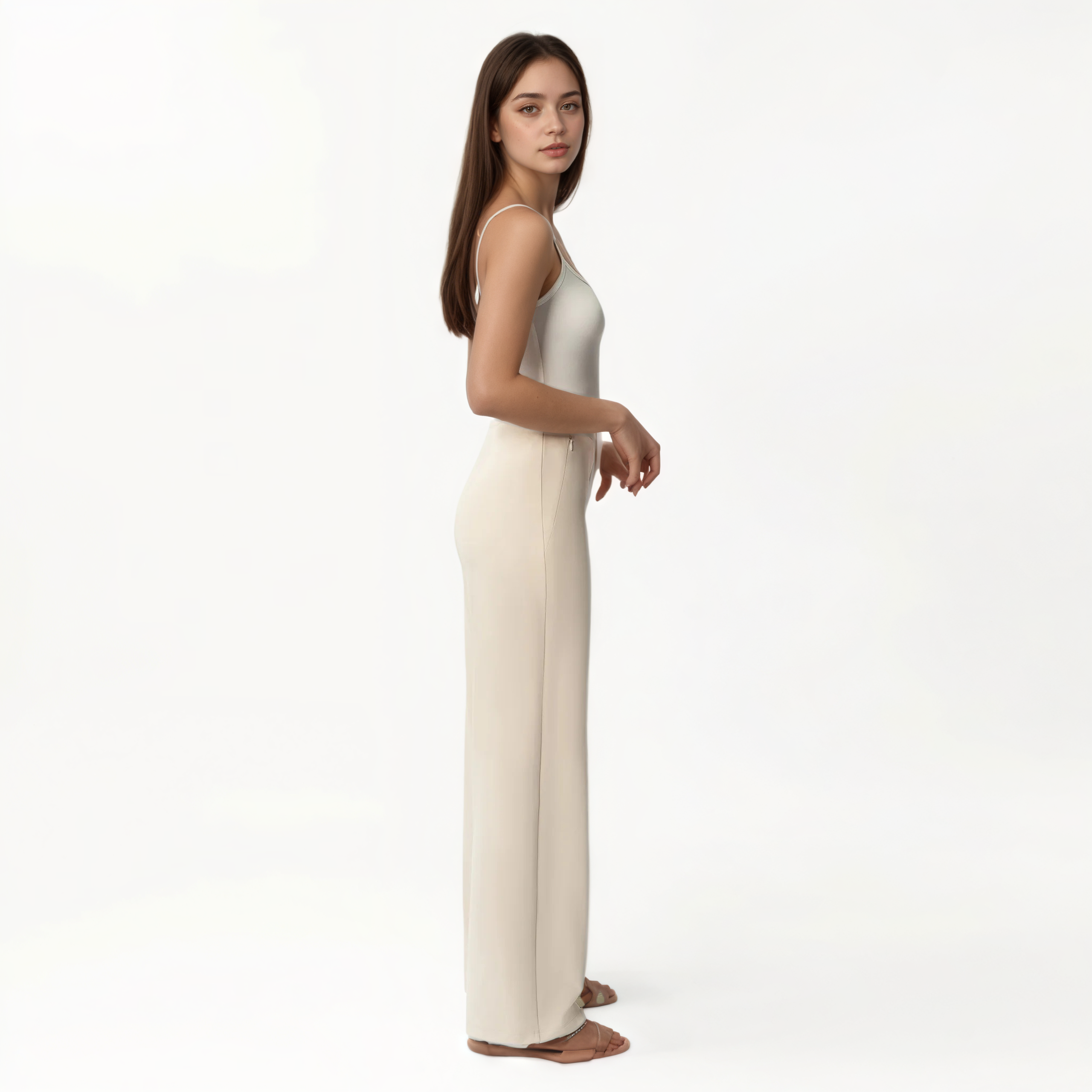 High Rise Straight Fit Pants With Zip Pocket Design