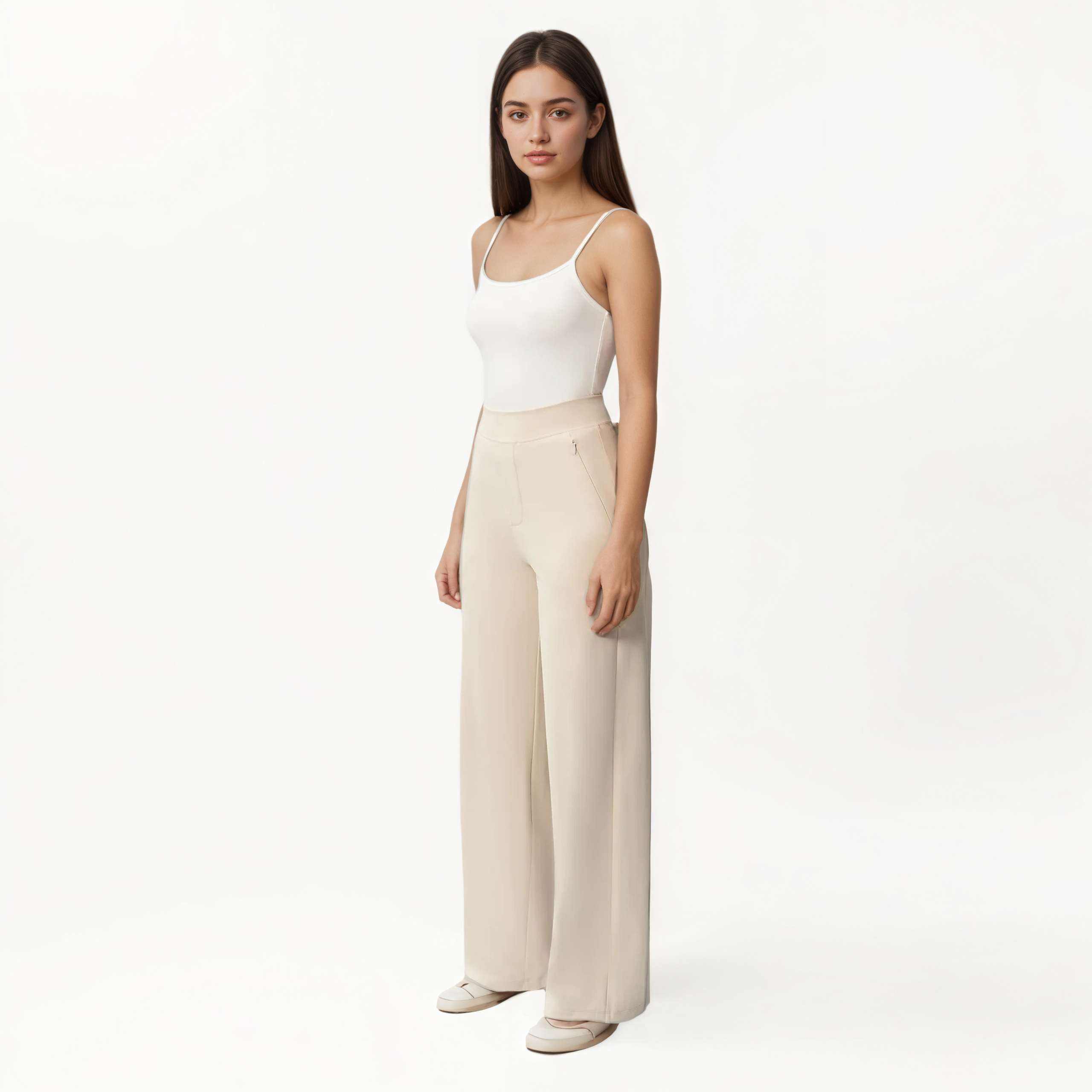 High Rise Straight Fit Pants With Zip Pocket Design