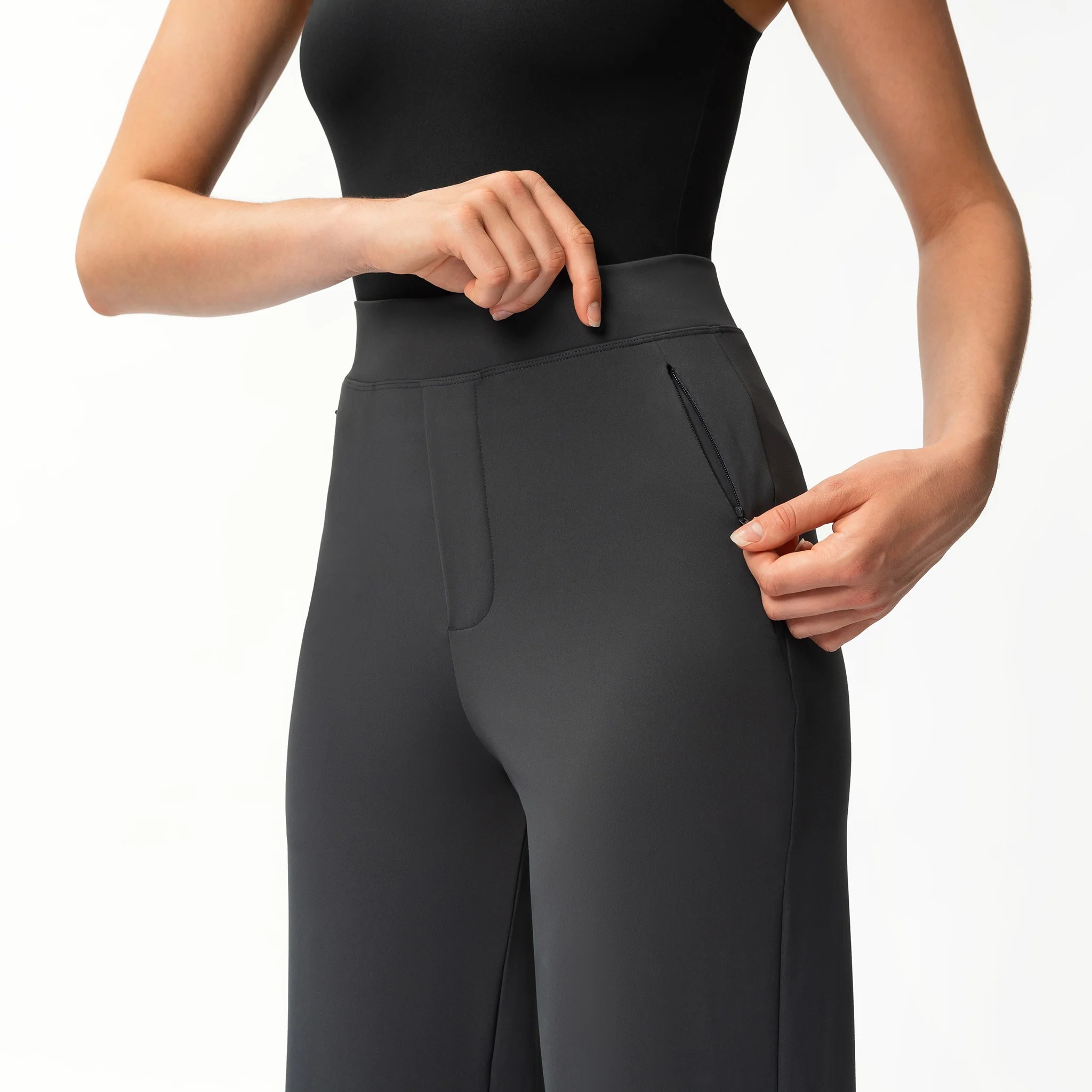 High Rise Straight Fit Pants With Zip Pocket Design