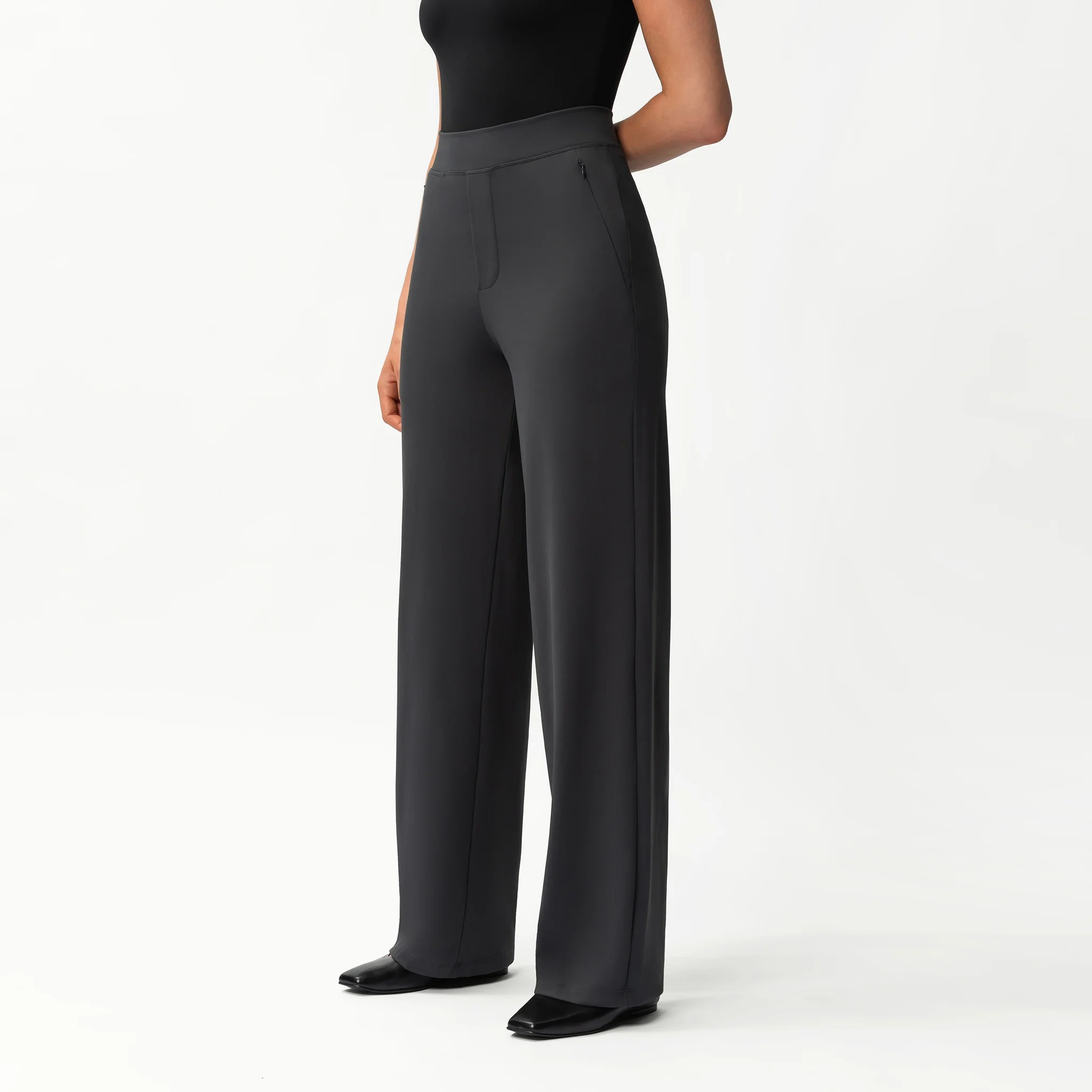 High Rise Straight Fit Pants With Zip Pocket Design
