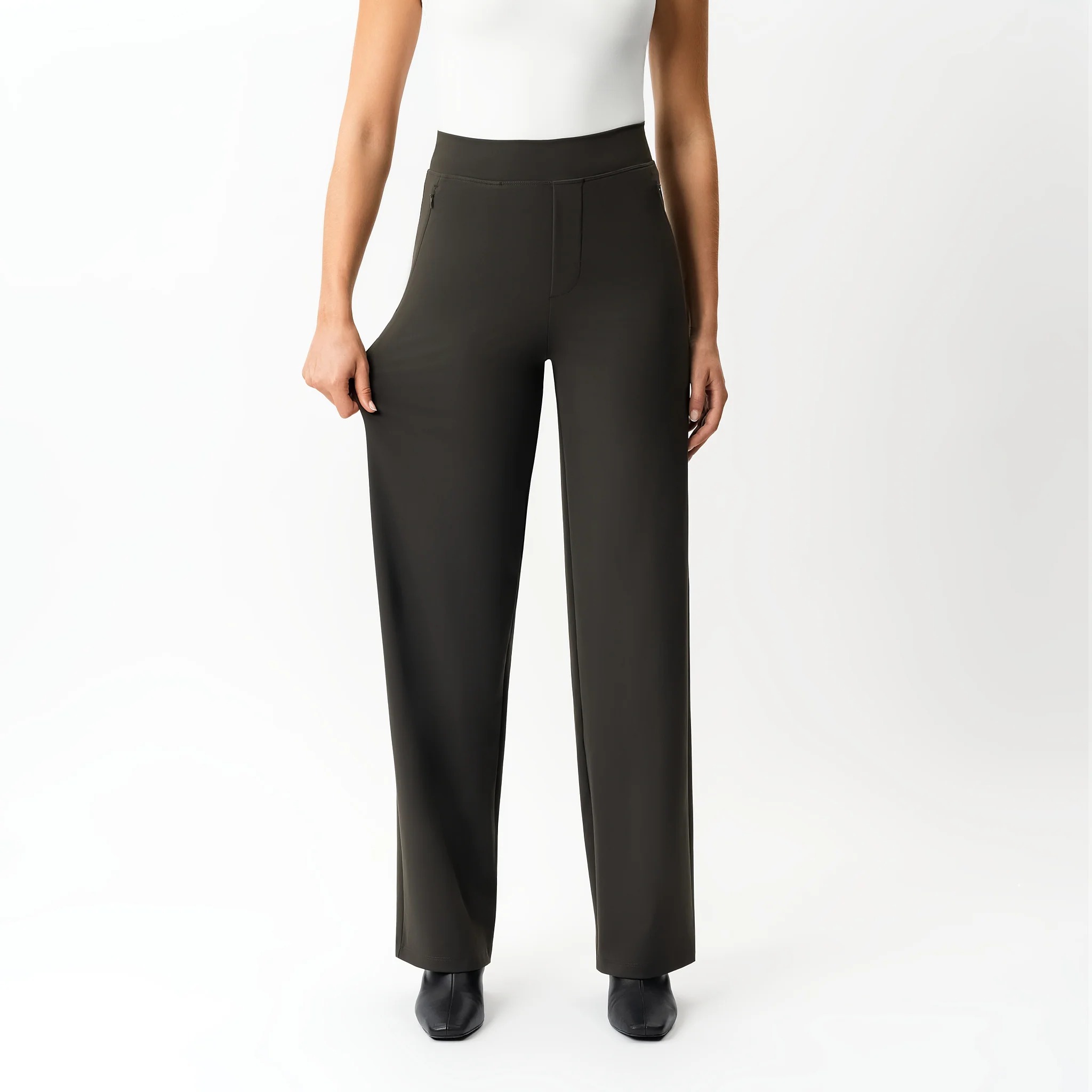 High Rise Straight Fit Pants With Zip Pocket Design