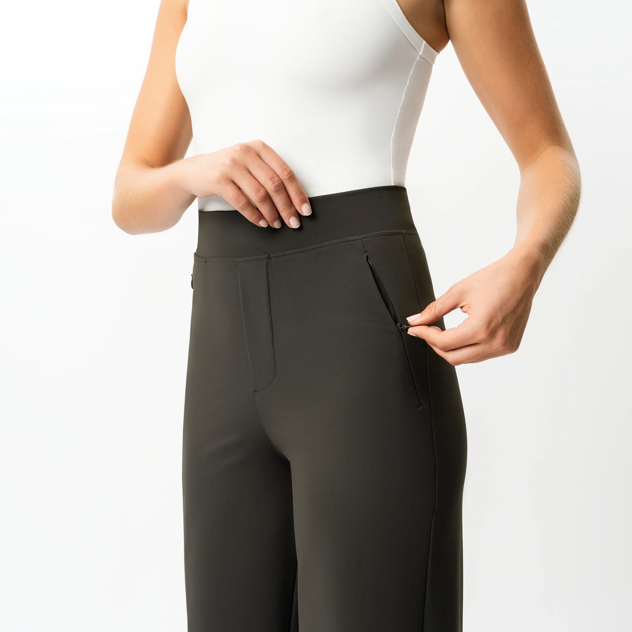 High Rise Straight Fit Pants With Zip Pocket Design