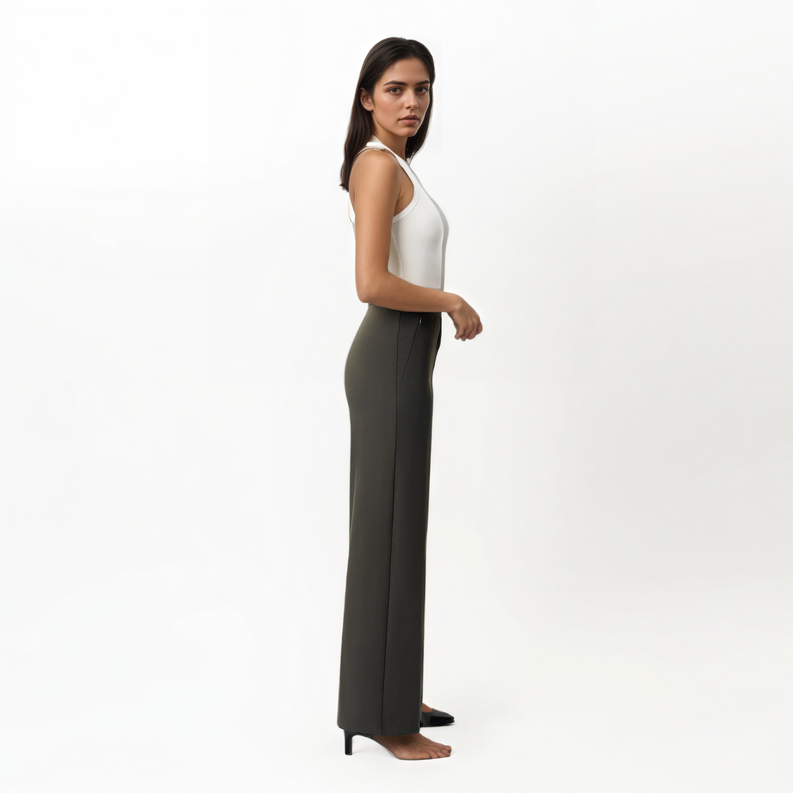 High Rise Straight Fit Pants With Zip Pocket Design