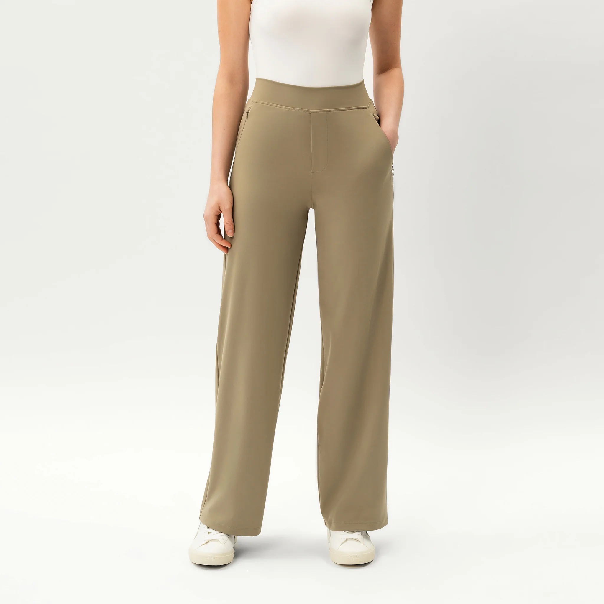 High Rise Straight Fit Pants With Zip Pocket Design