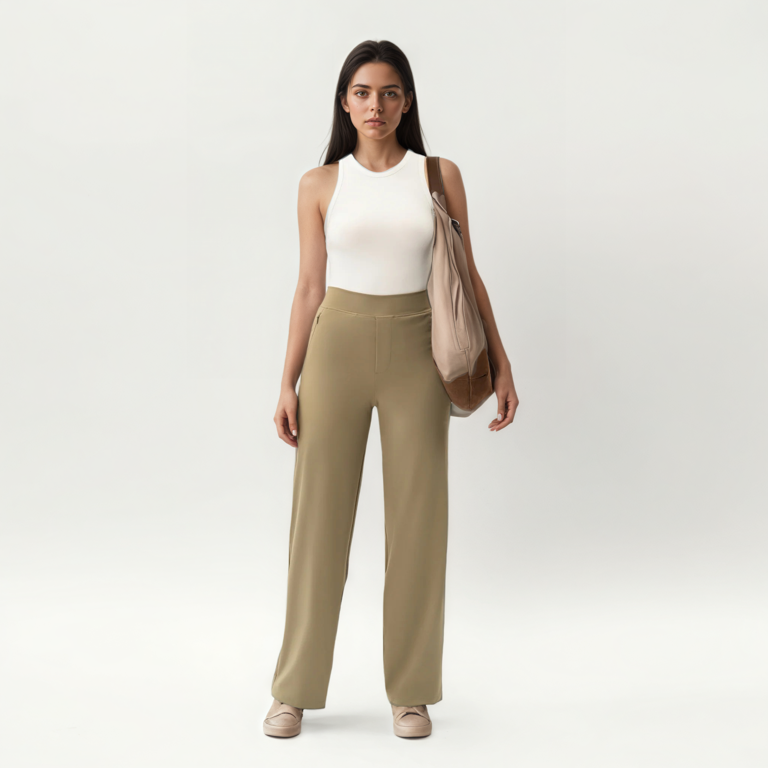 High Rise Straight Fit Pants With Zip Pocket Design
