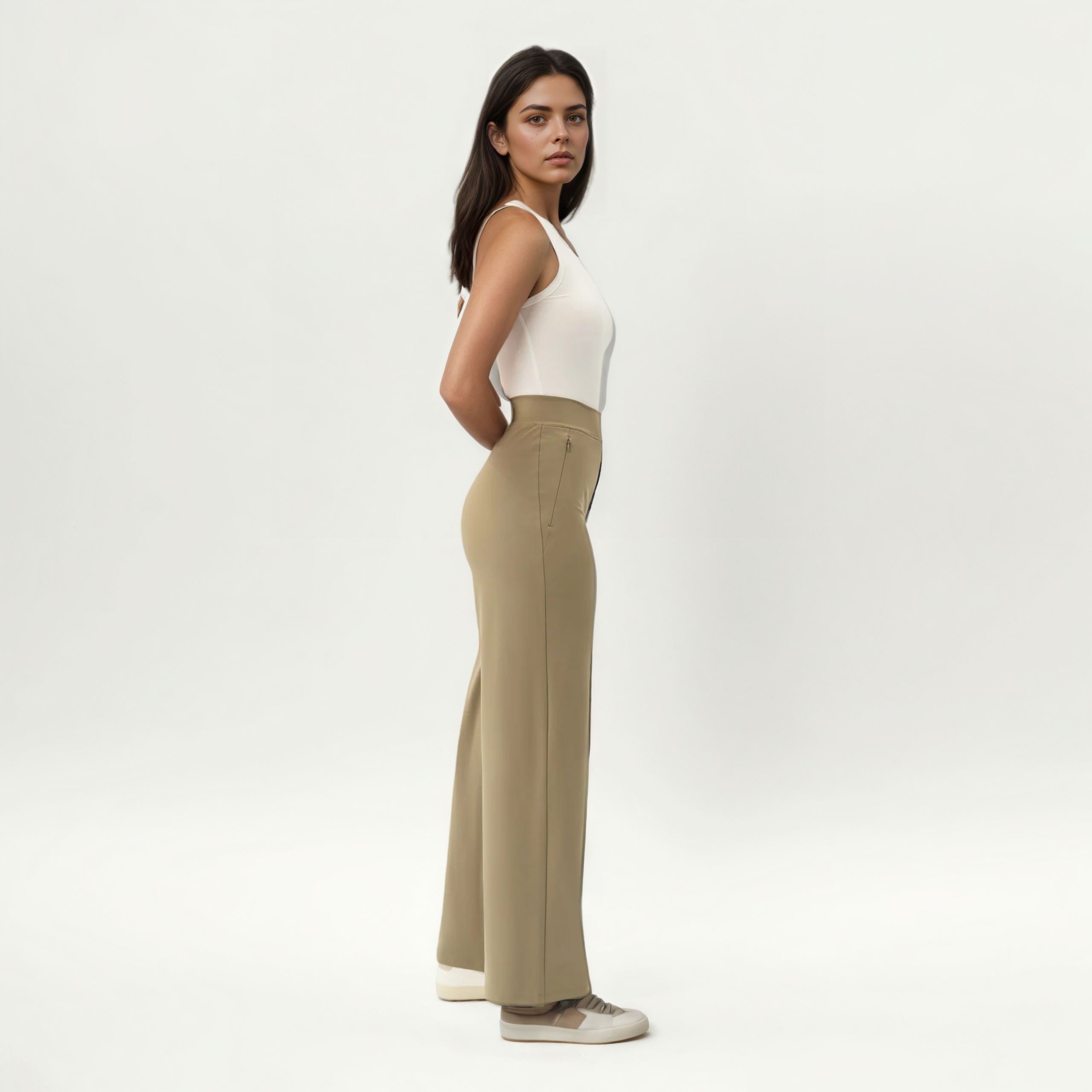 High Rise Straight Fit Pants With Zip Pocket Design