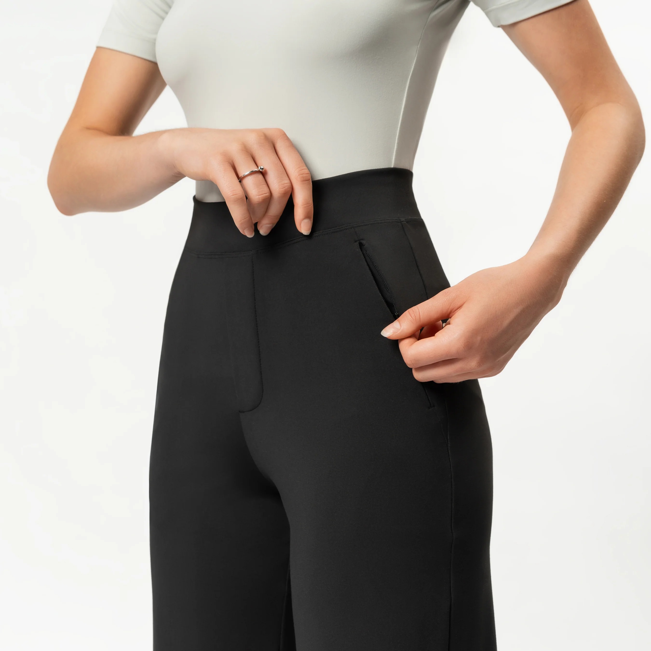 High Rise Straight Fit Pants With Zip Pocket Design