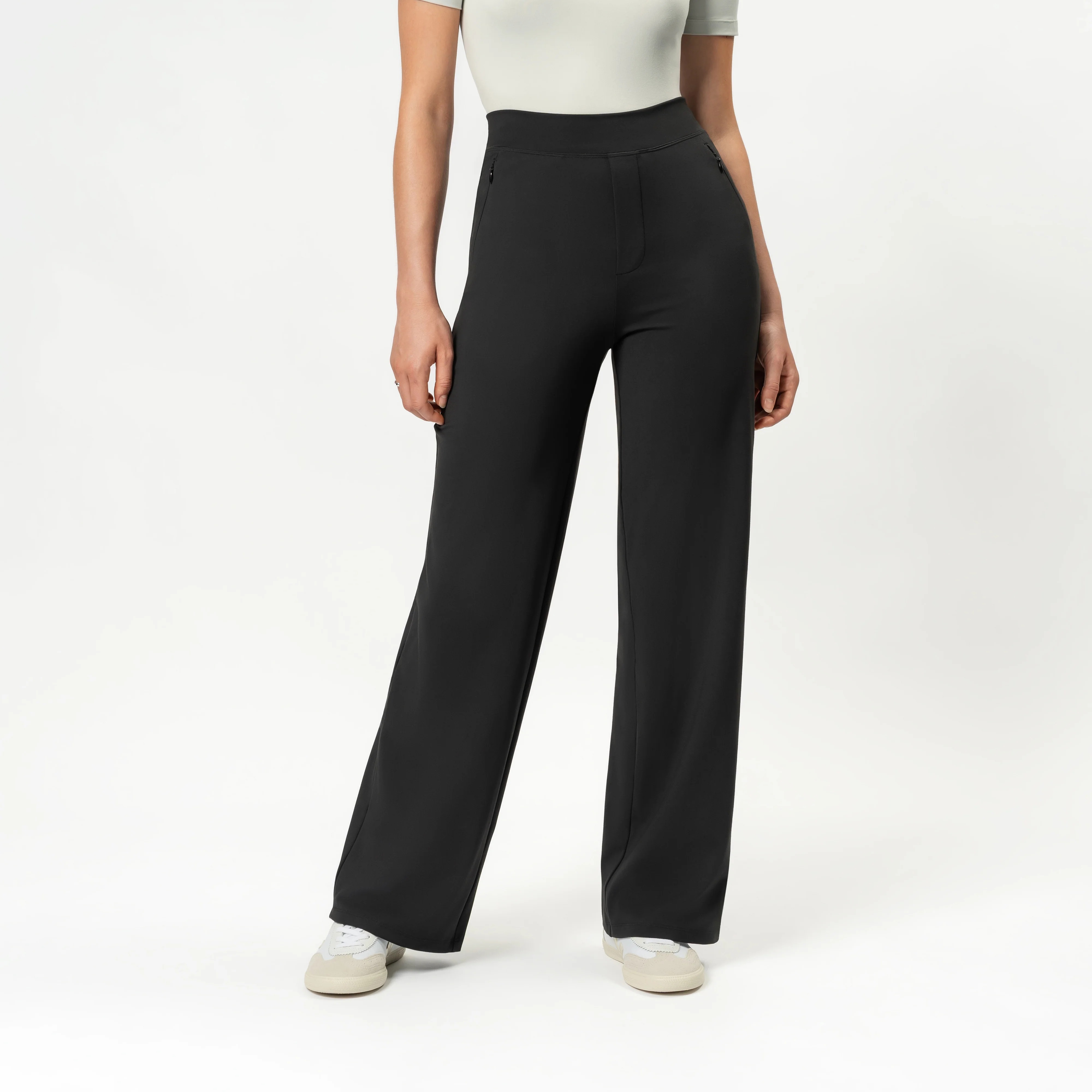 High Rise Straight Fit Pants With Zip Pocket Design