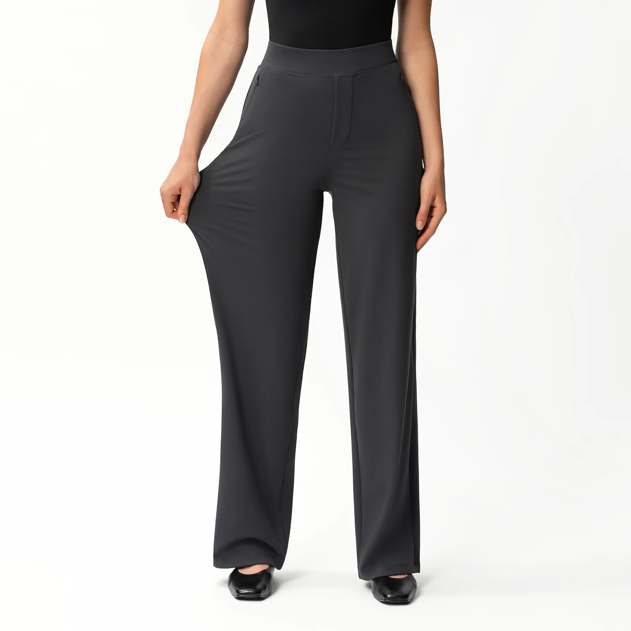 High Rise Straight Fit Pants With Zip Pocket Design