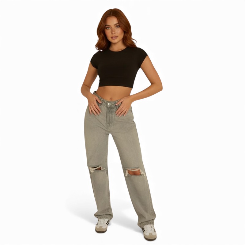 High Rise Mid Wash Jeans With Extra Long Fit For Women