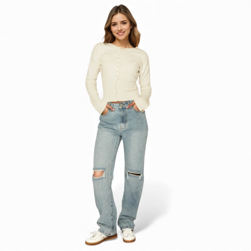 High Rise Mid Wash Jeans With Extra Long Fit For Women