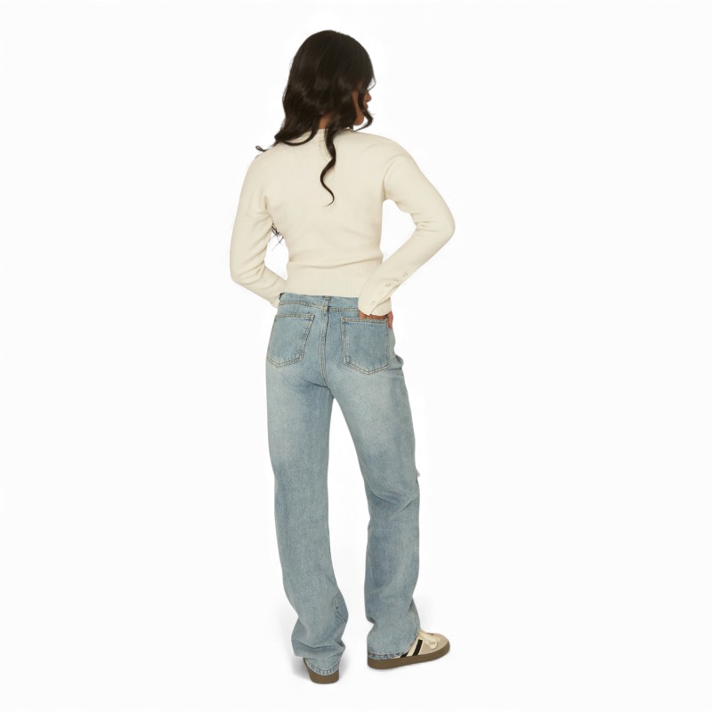 High Rise Mid Wash Jeans With Extra Long Fit For Women