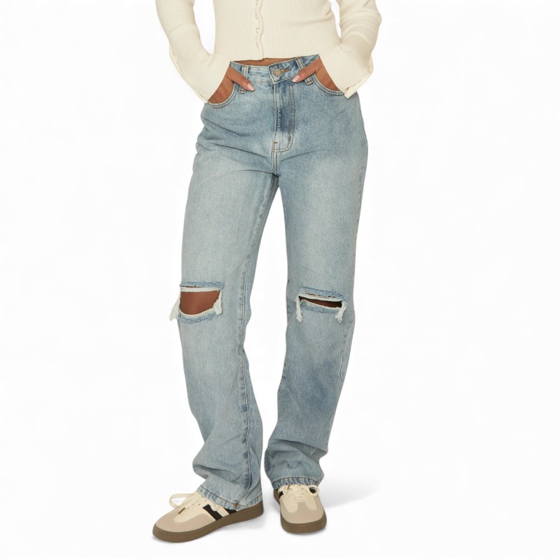 High Rise Mid Wash Jeans With Extra Long Fit For Women