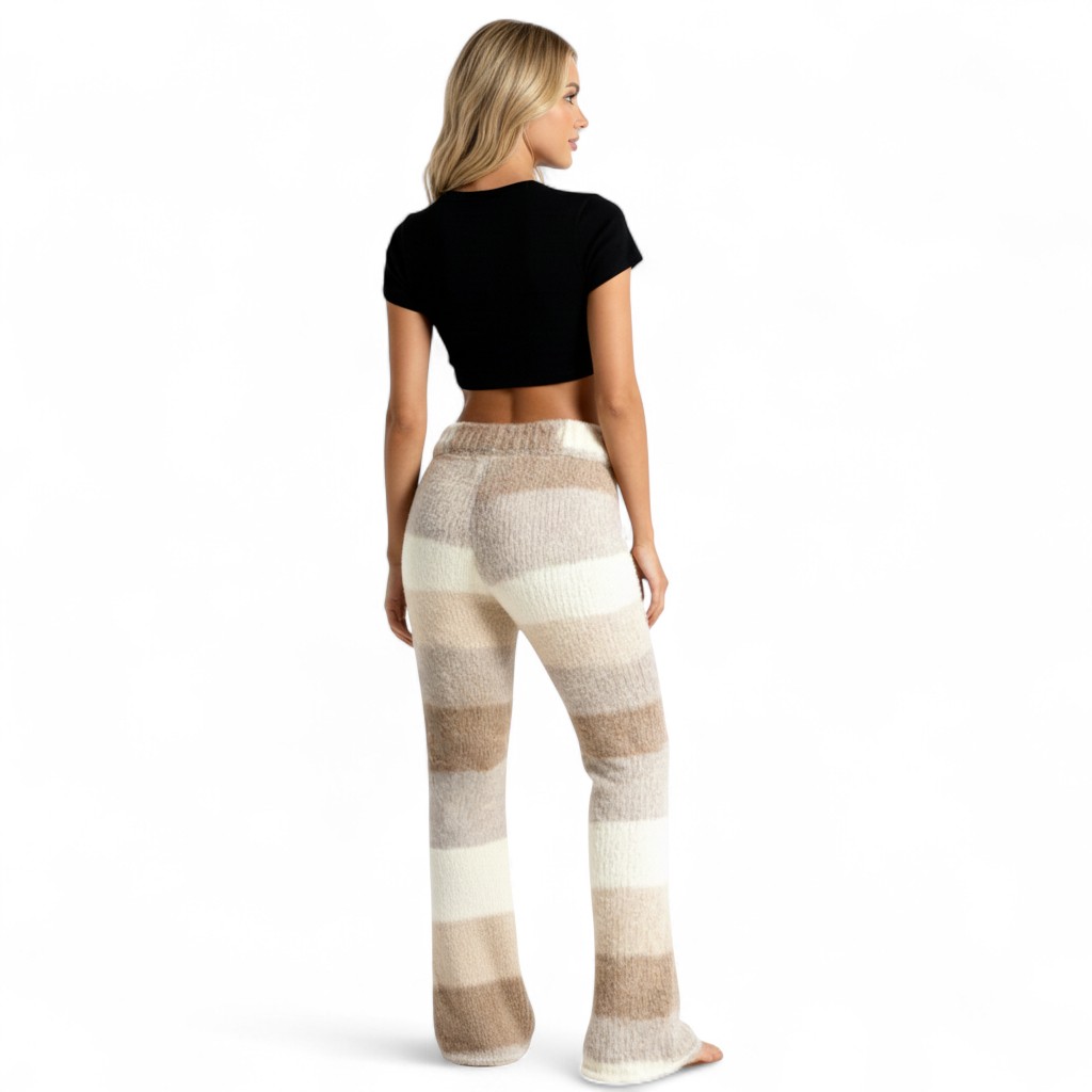 Cozy Knit Striped Pants With Soft Stretch And Drawstring Fit For Women