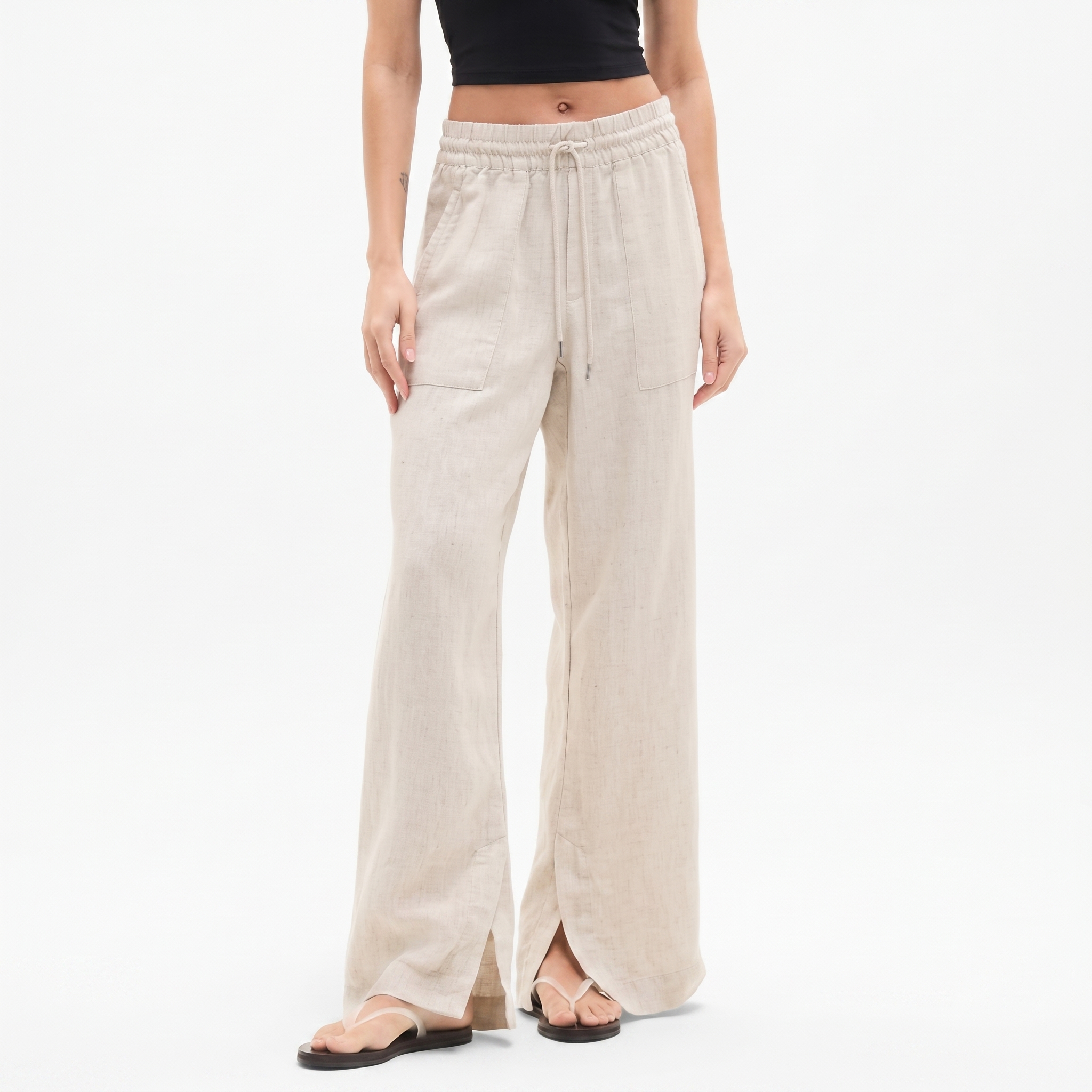 High And Rise Wide Linen Pant Leg For Women