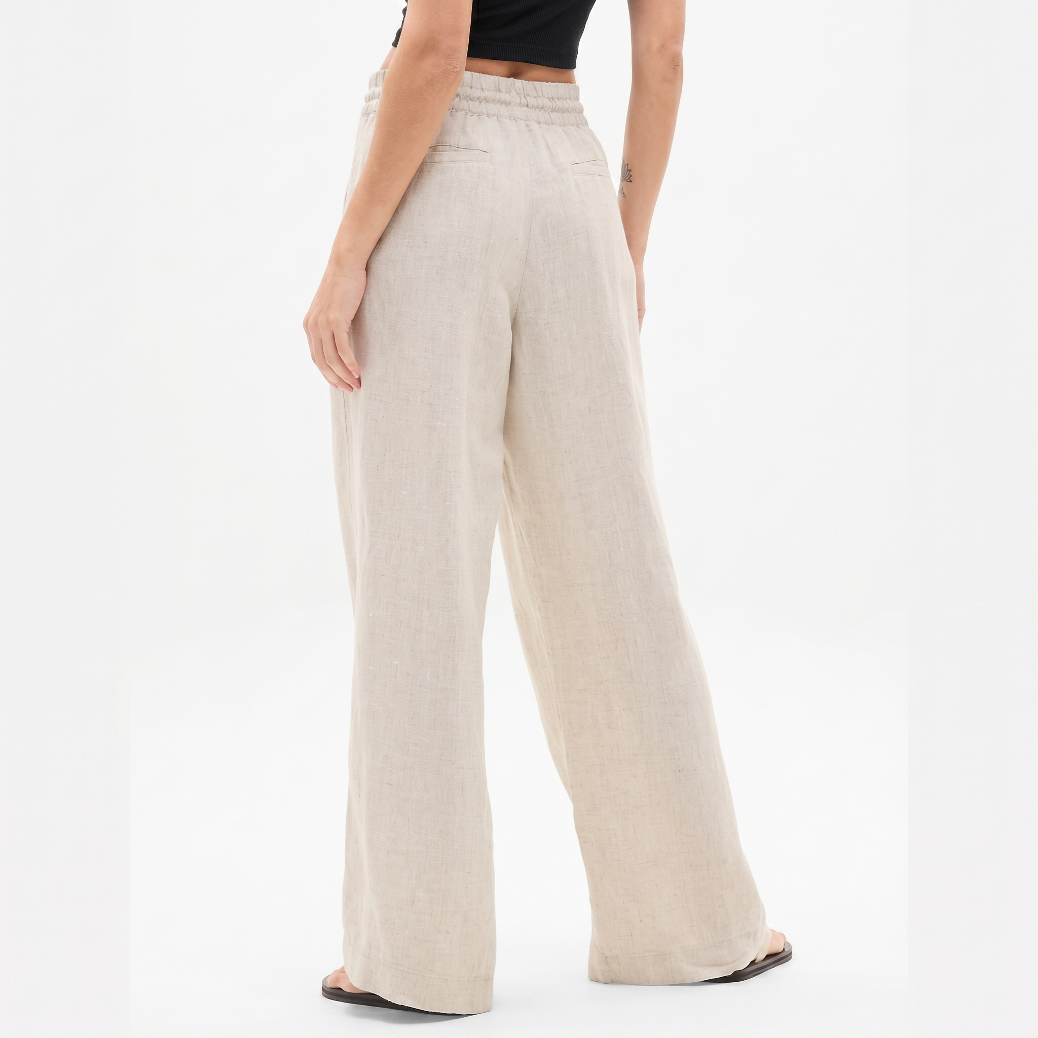 High And Rise Wide Linen Pant Leg For Women