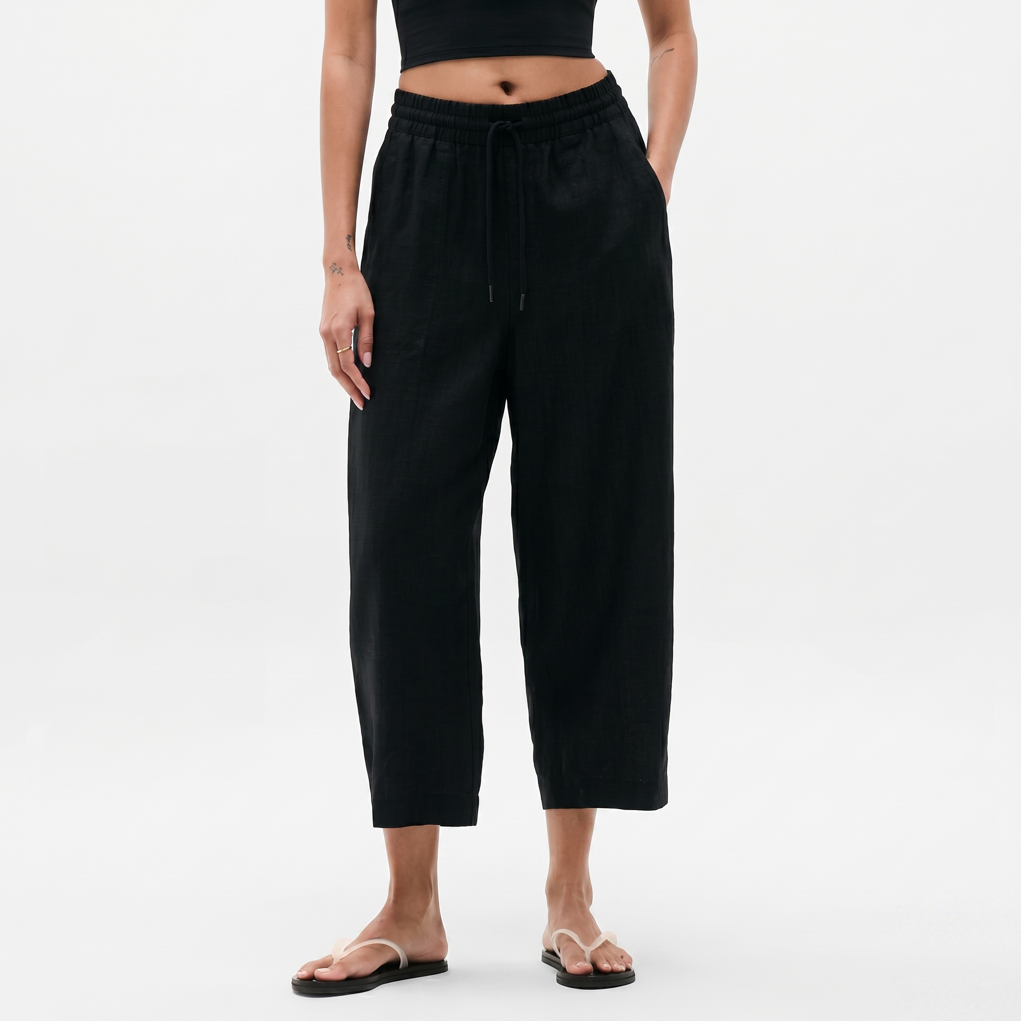 High And Rise Wide Linen Pant Leg For Women