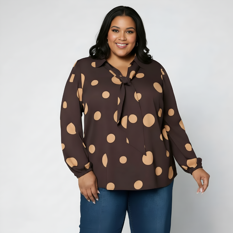 Long Sleeve With Polka Dot Design Blouse For Women