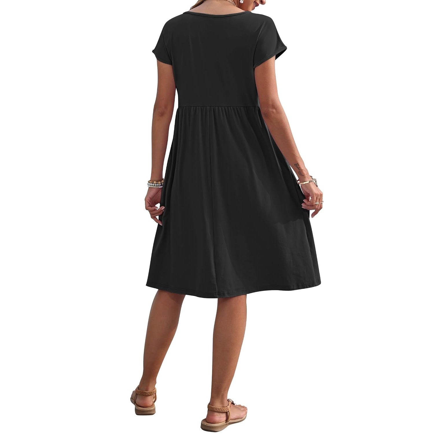 Cap Sleeve A Line Dress with Pockets for Women