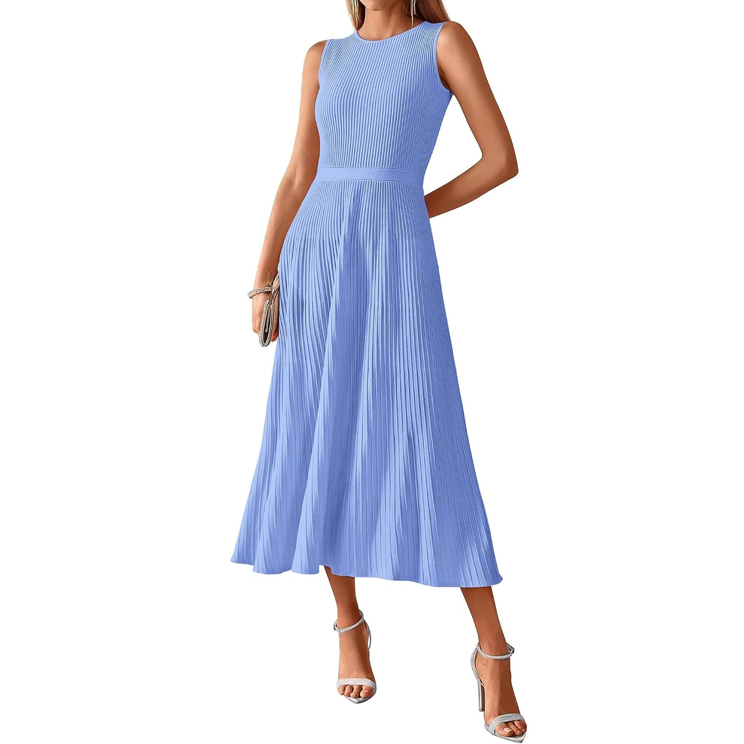 Casual Midi Sleeveless Pleated Dress For Women