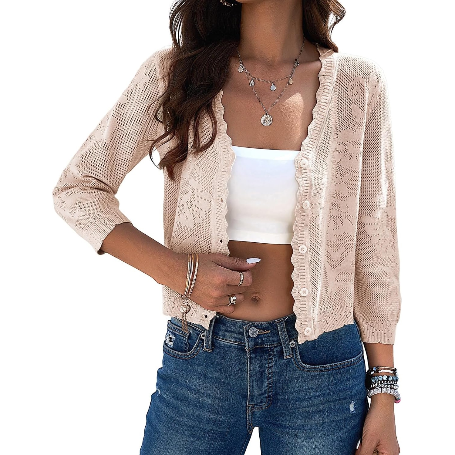 Casual Crop Crochet Shrug Cardigan For Women