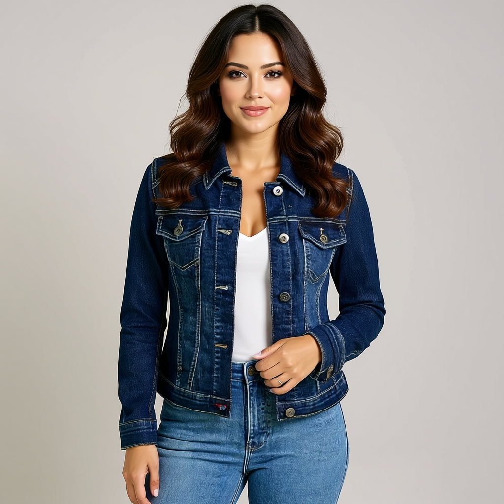 Women Stretch Denim Jacket with Pockets