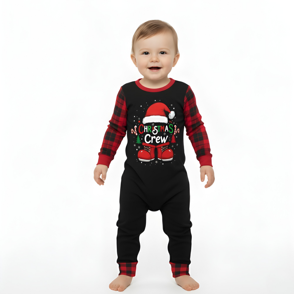 Plaid Santa Hat Christmas Crew Printed Family Matching Pajama Set