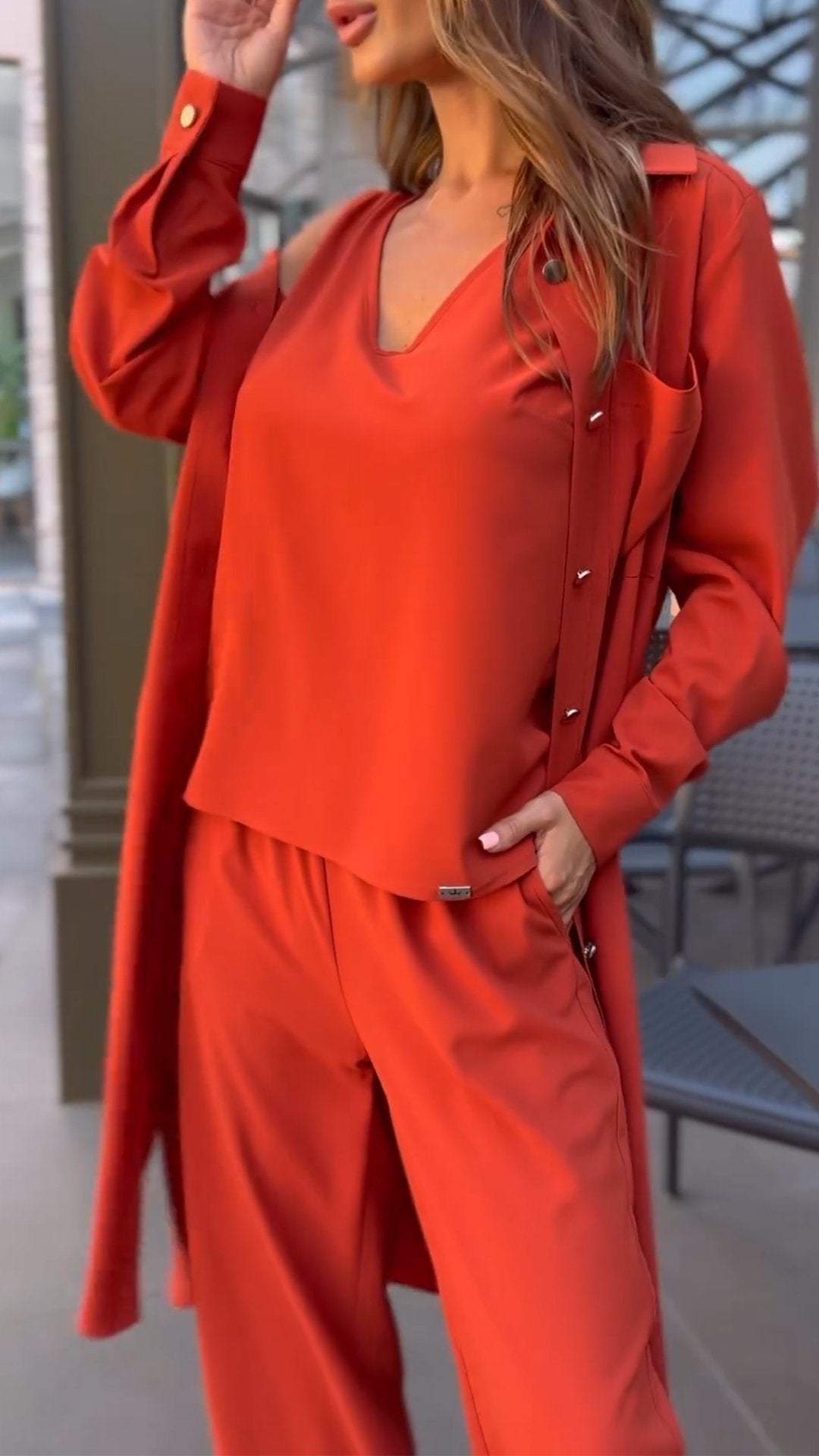 Plain Solid Color Three Piece Suit-Cozy Knit Sets