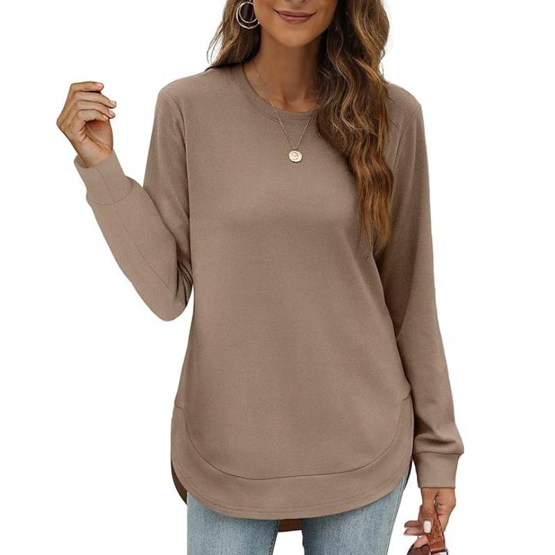 Sweatshirt Crewneck Long Sleeve Shirts High Low Tops Curved Hem For Womens