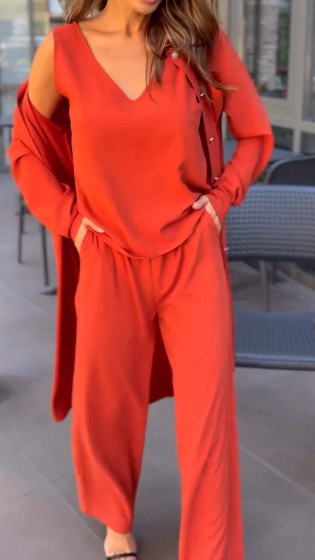 Plain Solid Color Three Piece Suit-Cozy Knit Sets