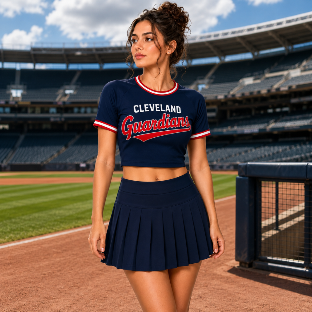 Cleveland Guardians Baseball Team Printed Two Piece Top And Skirt Set For Women