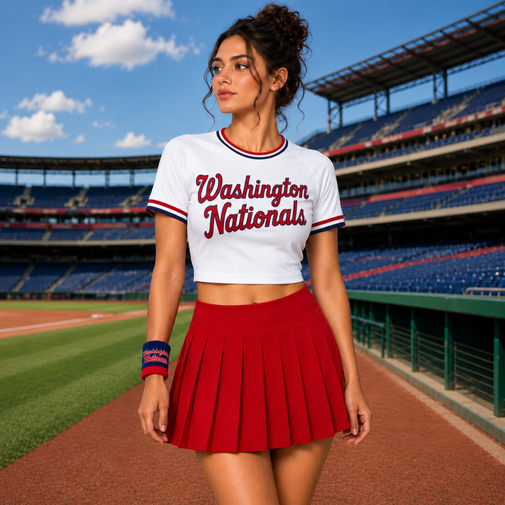 Washington Nationals Baseball Team Printed Two Piece Top And Skirt Set For Women