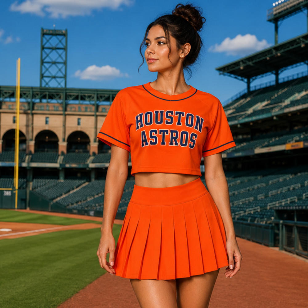 Houston Astros Baseball Team Printed Two Piece Top And Skirt Set For Women