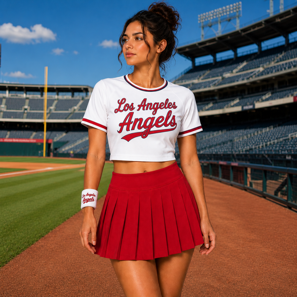 Los Angeles Angels Baseball Team Printed Two Piece Top And Skirt Set For Women