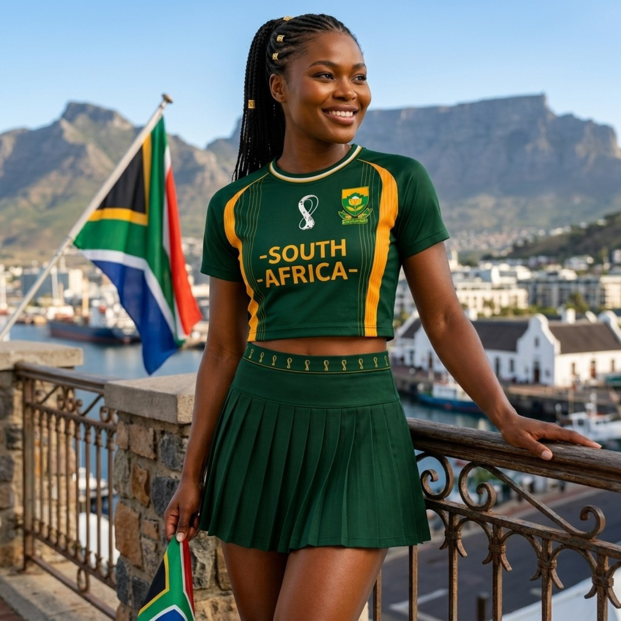 FIFA 2026 South Africa Football Themed Two Piece Skirt Set For Women