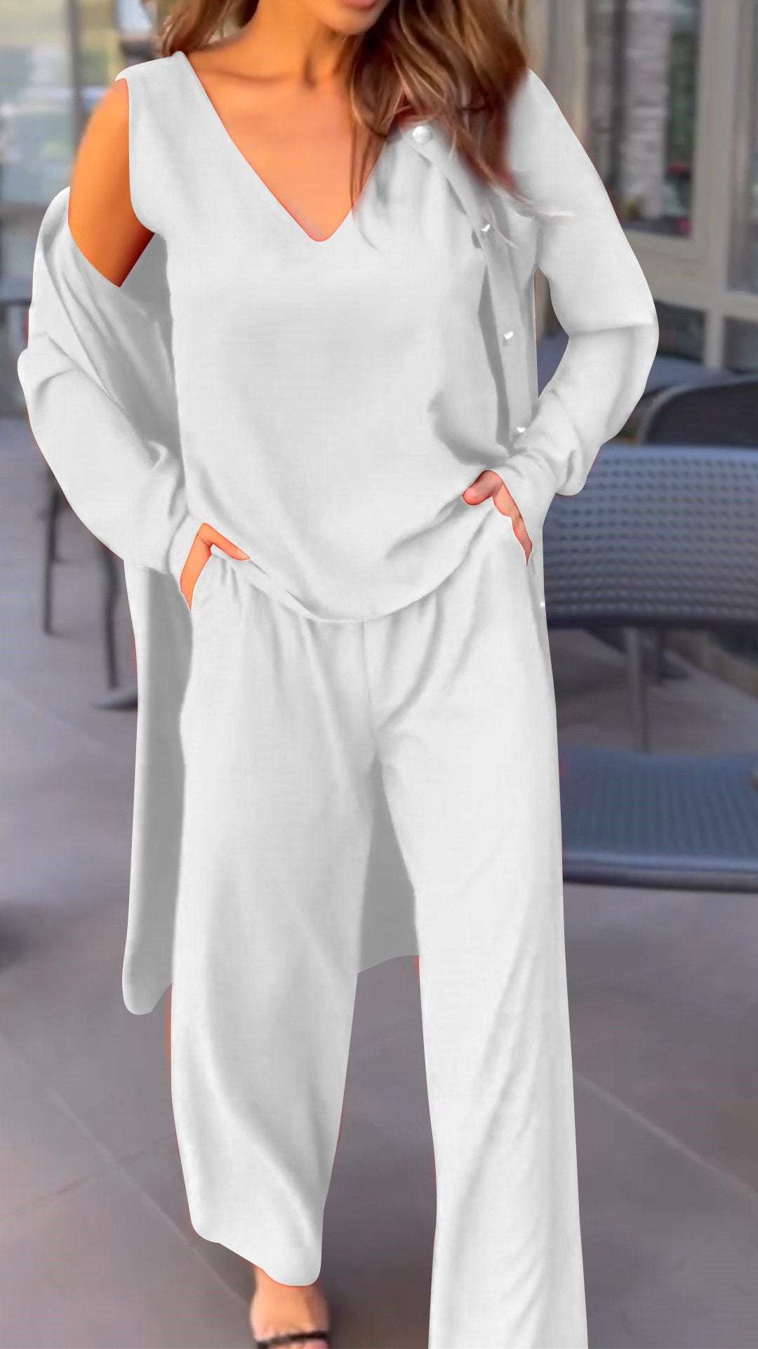 Plain Solid Color Three Piece Suit-Cozy Knit Sets