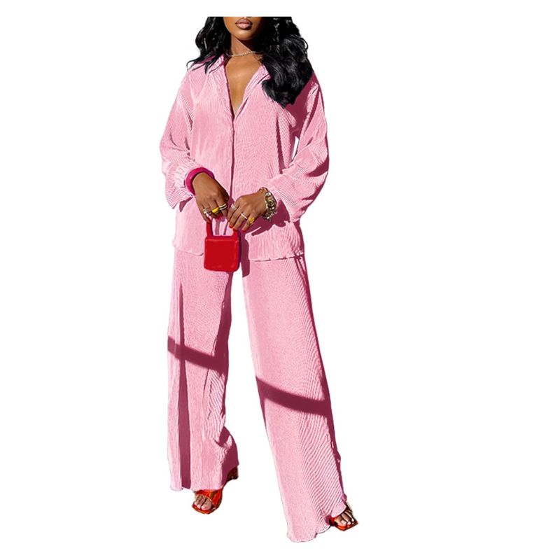 Flare Pleated Wide Leg Pants Co-Ord Sets-Cozy Knit Sets