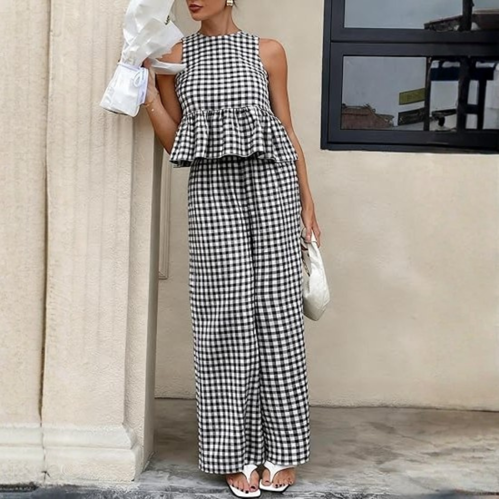 Gingham Plaid Peplum Tank Top Matching Set
