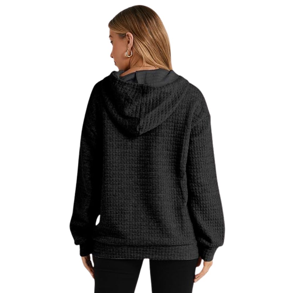 Casual Long Sleeve Drawstring Waffle Pullover Hoodie