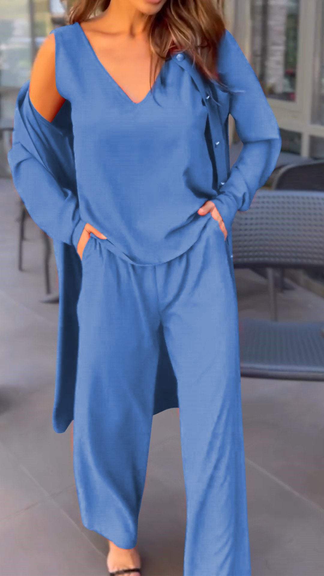 Plain Solid Color Three Piece Suit-Cozy Knit Sets