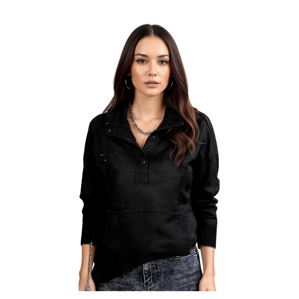 Women Lightweight Long Sleeve Button Loose Pullover Sweatshirt