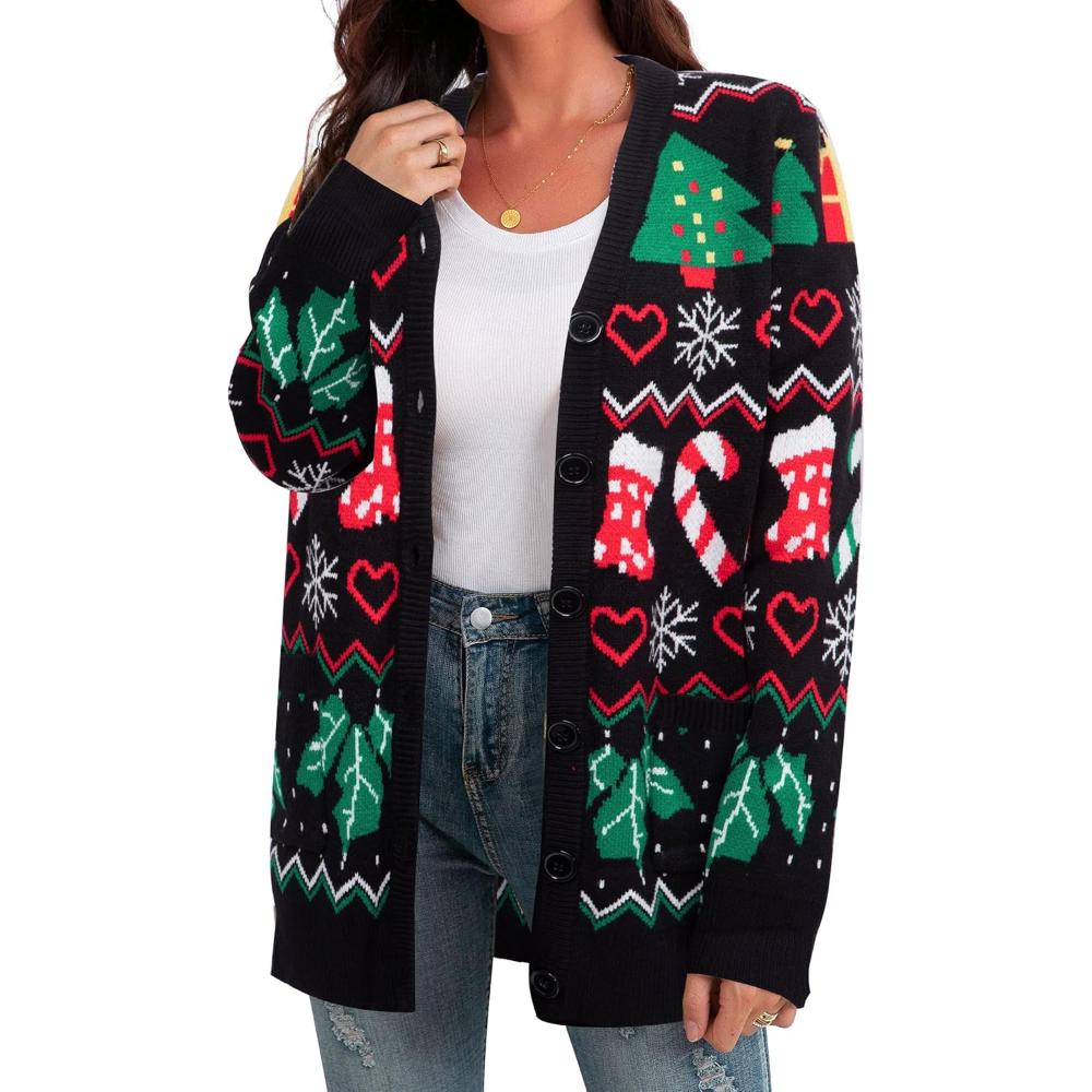 Christmas Cardigan With Snowflake And Festive Ornament Design-Cozy Knit Sets