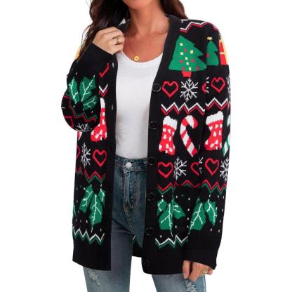 Christmas Cardigan With Snowflake And Festive Ornament Design-Cozy Knit Sets