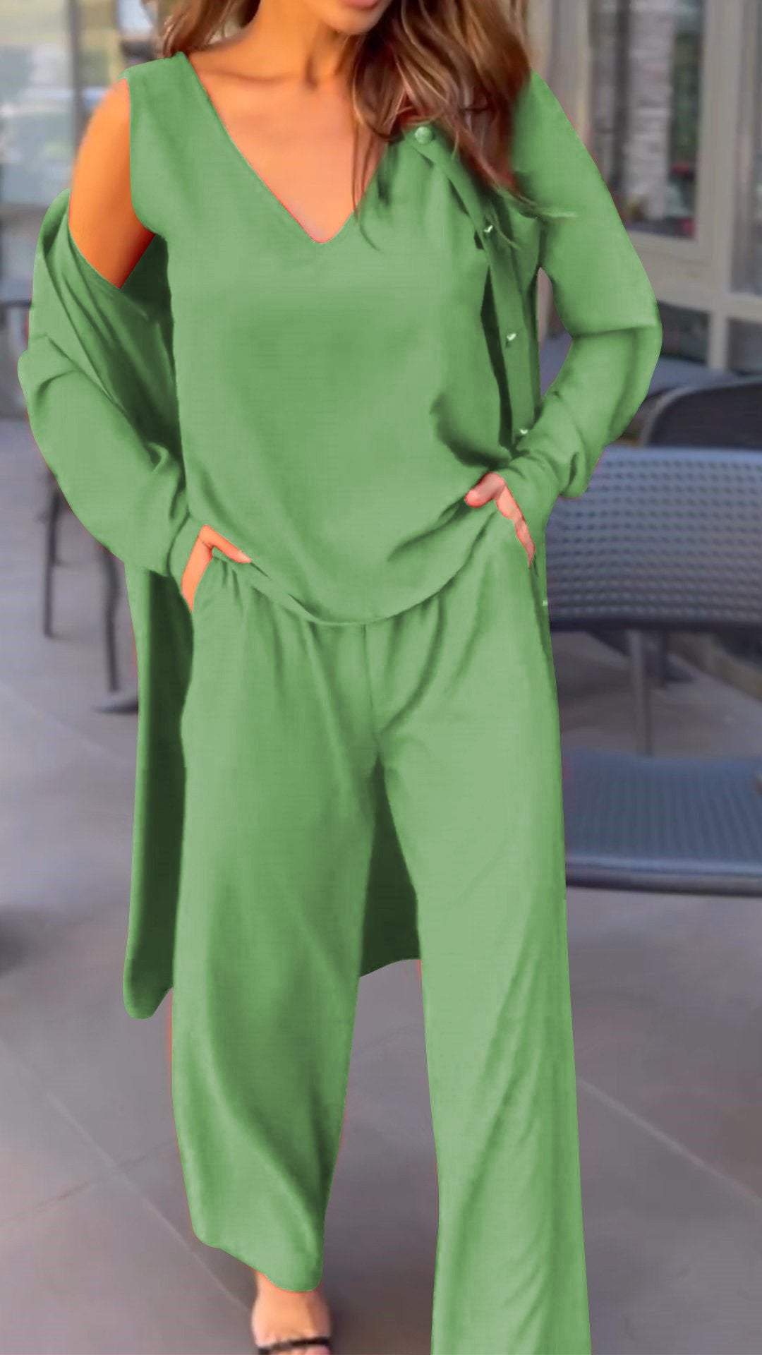 Plain Solid Color Three Piece Suit-Cozy Knit Sets