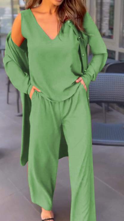 Plain Solid Color Three Piece Suit-Cozy Knit Sets