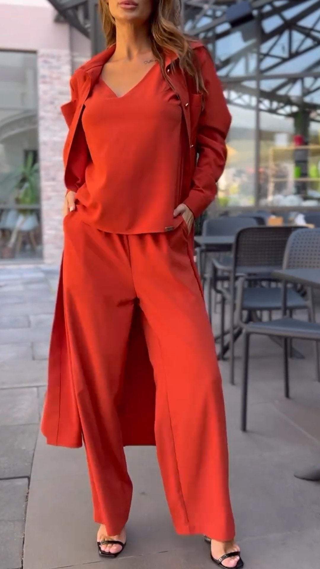 Plain Solid Color Three Piece Suit-Cozy Knit Sets