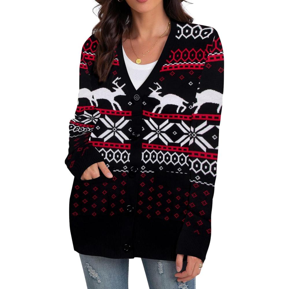 Christmas Cardigan With Snowflake And Festive Ornament Design-Cozy Knit Sets